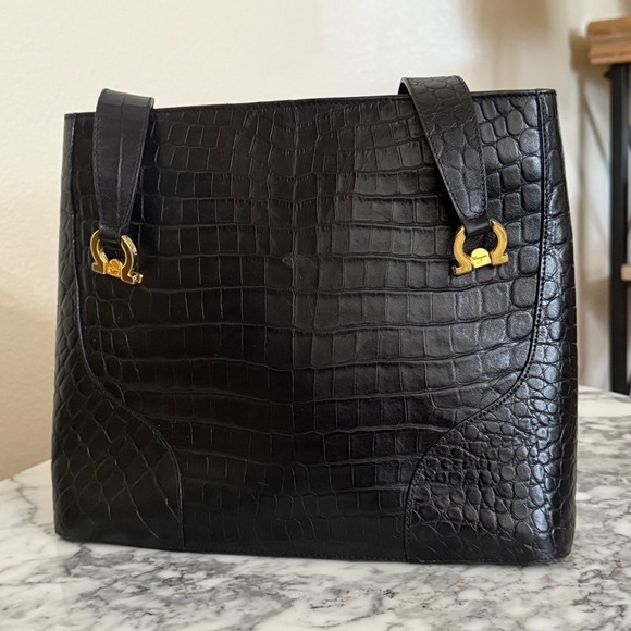 Vintage Salvatore Ferragamo Croc Embossed shoulder bag tote - Picture 7 of 13